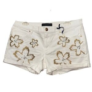 Juicy Couture Embroidered Rhinestones Shorts 31 White Beach Denim‎ Festival Y2K